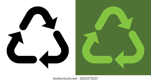 Recycling icon. 3 green arrows. An arrow that spins endlessly. Reuse of materials, zero waste. Recycled. Reuse, green environment and saving the planet