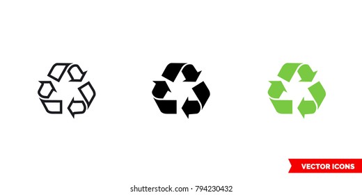 Recycling icon of 3 types: color, black and white, outline. Isolated vector sign symbol.