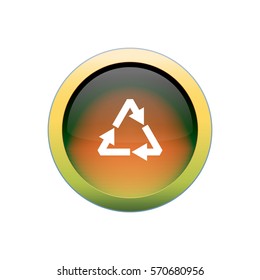 Recycling icon in a beautiful round button moss green