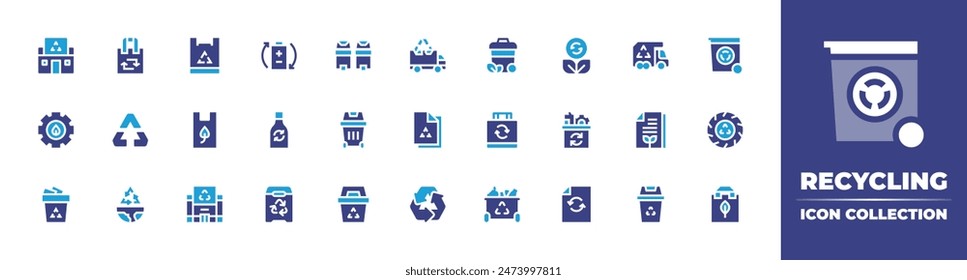 Recycling icon collection. Duotone color. Vector illustration. Containing recycle, eco, recycling, recyclebag, recycledbag, recycledplasticbag, recyclingcenter.