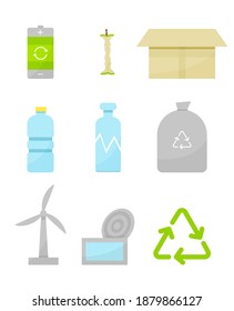 conjunto de colección de iconos de reciclaje. tipos planos de basura, coloridos iconos de imágenes. Iconos para etiquetas de reciclaje de residuos, publicaciones, infografías. Ilustración del vector