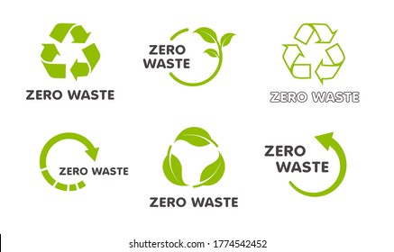 Recycling icon collection. Vector set of green circle arrows isolated on white background. Rotate arrow and spinning loading symbol. Eco logo zero waste concept.