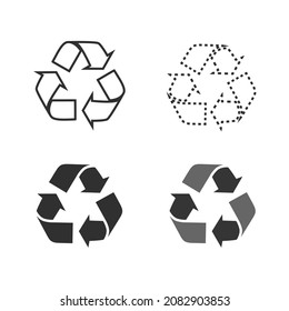 Recycling icon collection. Vector set of black circle arrows isolated on white background. Rotate arrow and spinning loading symbol. Eco logo concept.