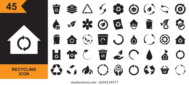Ícone Reciclagem.  Ícone para eco, reutilização, sustentabilidade, lixeira, resíduos, ambiente, saco, lixo, plástico, verde, papel, reduzir etc. Ilustração vetorial . Isolado no fundo branco. EPS 10