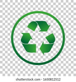 Recycling Icon. Green color on a transparent background, Gradient, nature protection, vector