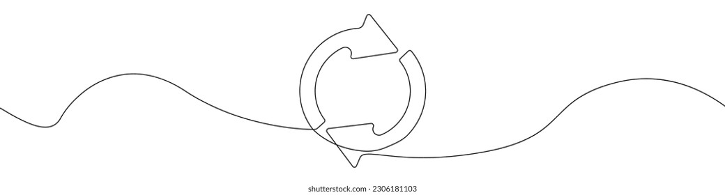 Recycling icon line continuous drawing vector. One line Recycling icon vector background. Recycling icon. Continuous outline of a Recycling icon. Linear design ringed arrows.