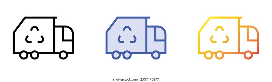 icono de reciclaje. Lineal, relleno azul y diseño de estilo degradado aislado sobre fondo blanco