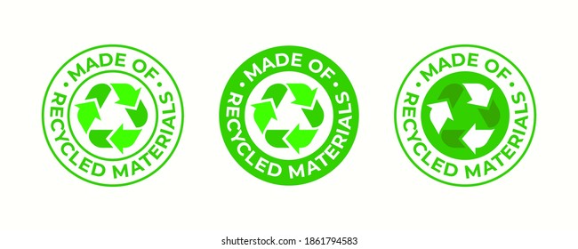 Recycling icon, made of recycled materials, vector, recyclable package sign. Green eco bio recycled and biodegradable plastic, pack bag recycling logo