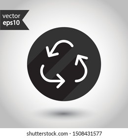 Recycling icon. Recycle icon.  Environmental treatment vector sign. ecological recycling arrows symbol. Round icon flat sign with shadow. Linear symbol. Outline symbol design