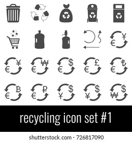 Recycling. Icon set 1. Gray icons on white background.