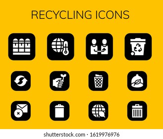 recycling icon set. 12 filled recycling icons. Included Cartridge, Recycle, Delete, Global warming, Eco friendly, Garbage, Change, Trash can, Ecology, Trash, Ecologism icons