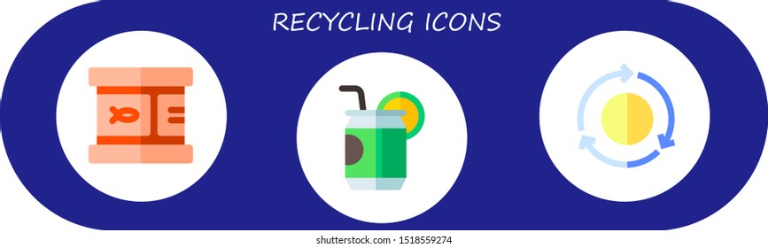 recycling icon set. 3 flat recycling icons.  Collection Of - canned food, can, reuse icons