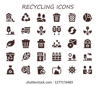  recycling icon set. 30 filled recycling icons. Simple modern icons about  - Park, Recycling, Forest, Trash, Trash can, Geothermal, Garbage truck, Green energy, Cartridge, Recycle