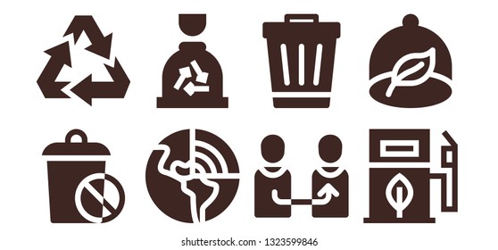 recycling icon set. 8 filled recycling icons.  Simple modern icons about  - Trash, Recycling, Geothermal, Garbage, Change, Eco fuel, Ecologism