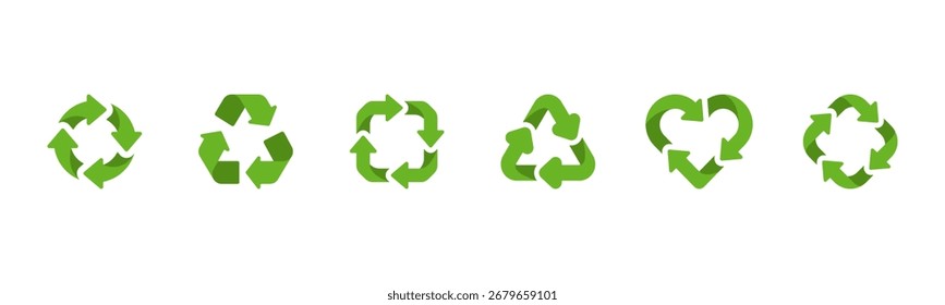 Ícone de reciclagem definido com setas. Reciclando setas. Coleção de símbolos ecológicos. Reciclar e reutilizar ícones de vetor. Ilustração vetorial.