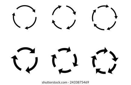 Conjunto de iconos de reciclaje.  Iconos de recarga negros sobre fondo blanco. Vector.