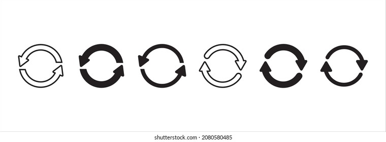 Recycling icon set. Circle recycle symbol vector icon set. Reusable material eco friendly sign design. Refresh reload loop symbol. Vector stock illustration.