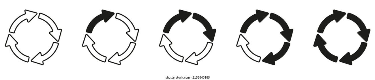 Symbol-Set für Recycling-Symbol. Zirkuläre Bewegung. Vektorpfeil. eps10