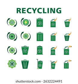 recycling icon set. Collection of sustainability, ecology, trash, etc. symbol for reuse, recycle, zero emission. Solid design style
