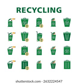 recycling icon set. Collection of sustainability, ecology, trash, etc. symbol for reuse, recycle, zero emission. Solid design style