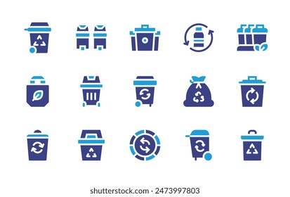 Recycling icon set. Duotone color. Vector illustration. Containing recyclebottle, recyclebin, recyclingcontainer, trash, ecobag, recycle, recyclingbin, recycling.