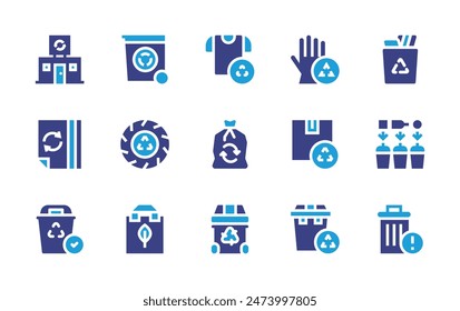 Recycling icon set. Duotone color. Vector illustration. Containing recycling, cardboard, recyclingcenter, recyclingcontainer, latex, recyclebin, recycle, recycledbag, paperrecycle.