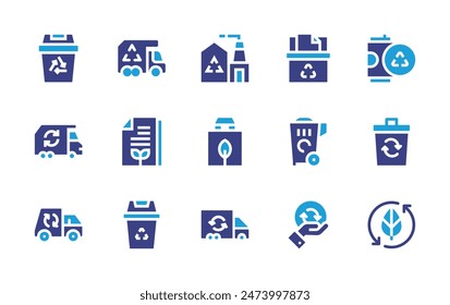Recycling icon set. Duotone color. Vector illustration. Containing garbagetruck, recycling, recycle, recyclebin, recyclingtruck, recycledpaper, recyclebag.