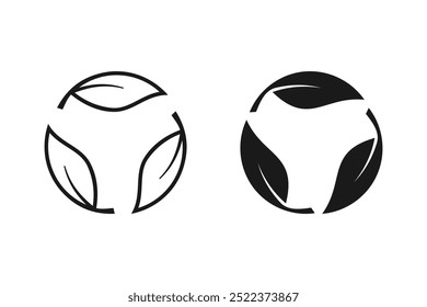 recycling icon set. ecology green, leaf circle icon on white background