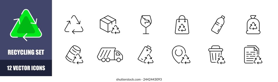 Conjunto de iconos de reciclaje. Estilo lineal. Iconos vectoriales