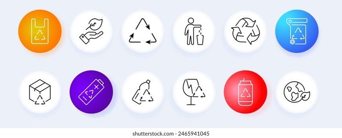 Recycling icon set. Nature, ecology, reuse, plastic, waste sorting, trash can, glass, tin, pollution, battery, cardboard, green peace, biodegradable material, waste free. Zero waste concept