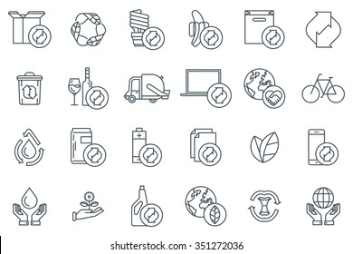 Recycling icon set suitable for info graphics, websites and print media. Black and white flat line icons.