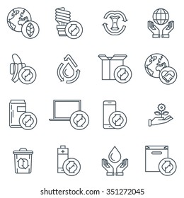 Recycling icon set suitable for info graphics, websites and print media. Black and white flat line icons.