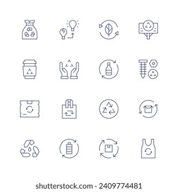 Recycling icon set. Thin line icon. Editable stroke. Containing garbage bag, recycling, recyclable, recycle, recycled, recycled bag.