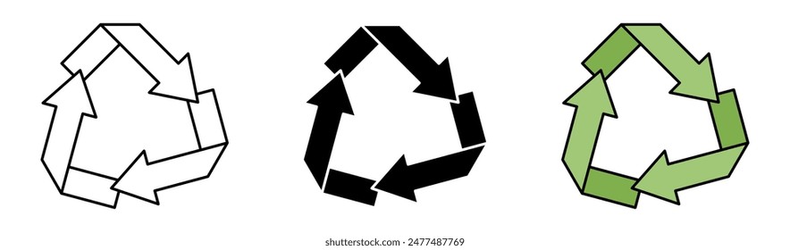 Recycling Icon Set. Twisted Arrow Symbol Isolated on White Background. Design For Applications, Posters, Web, Social Media.