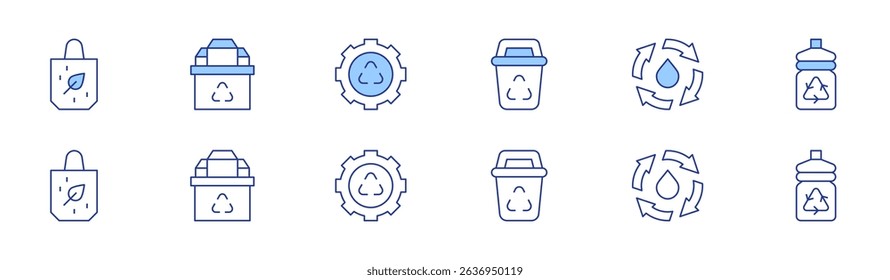 Recycling icon set in two styles, Duotone and Thin Line style. Editable stroke. reusable, recycling bin, recycling, recycle, bottle.