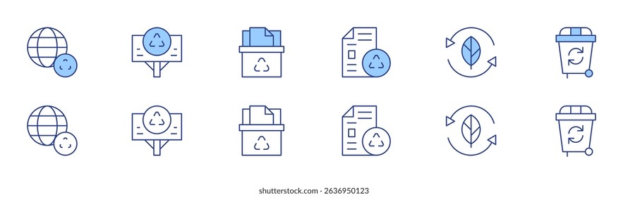Recycling icon set in two styles, Duotone and Thin Line style. Editable stroke. recycling, recycle, recycle bin.