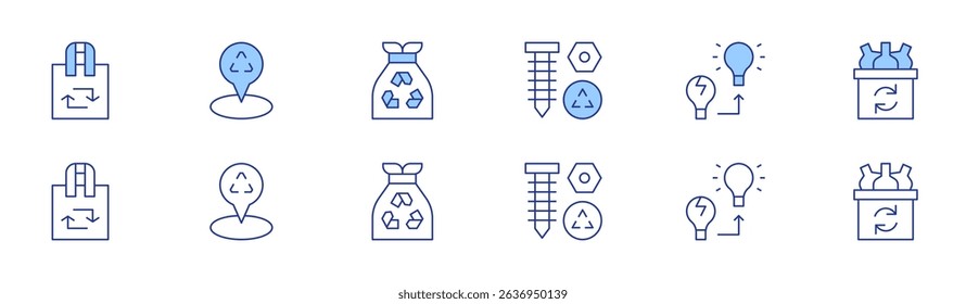Recycling icon set in two styles, Duotone and Thin Line style. Editable stroke. recycled bag, recycle, placeholder, recycling, garbage bag, plastic.