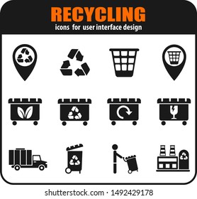 Recycling icon set for user interface design