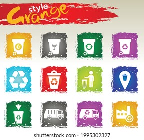 Recycling icon set for user interface design. Grange icons style