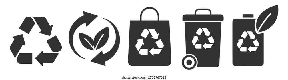 Conjunto de íconos de reciclaje, Vector de colección de gestión de residuos y símbolos ambientales sobre fondo transparente