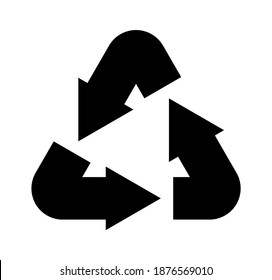 Recycling-Symbol. Einfaches schwarzes Umweltzeichen, Öko-Dreieck-Emblem mit Pfeilen, Wiederverwendungs-Umweltsymbol für Verpackungen, Müllsortierungs-Tag-Vorlage, wiederverwertbares Zeichen, einzelne Vektorgrafik-Logo