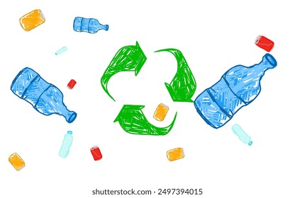 recycling icon and some drink bottles without background