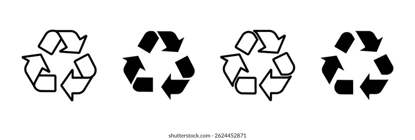 Icono de reciclaje. Tres flechas formando una Ilustración vectorial de bucle continua. Símbolo universal de sostenibilidad, reducción de residuos y responsabilidad ambiental en prácticas eco-conscientes.