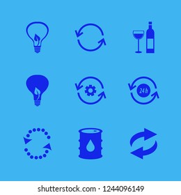 recycling icon. recycling vector icons set oil barrel, bulb leaf, bottle glass and recycle hours