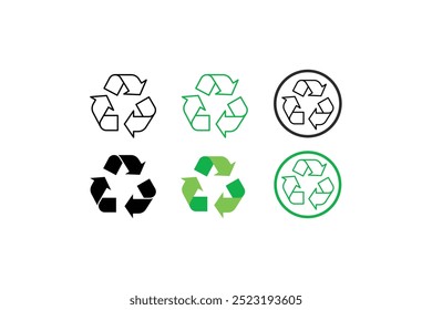 Recycling icon vector technology symbol. Recycle icon illustrating eco friendly practices, suitable for environmental initiatives and sustainability projects. set of recycling icons.