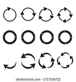 Iconos de reciclaje. Las flechas del círculo negro son etiquetas ambientales. Basura biodegradable, residuos biodegradables y basura de reutilización, pictogramas ecológicos vectoriales aislados