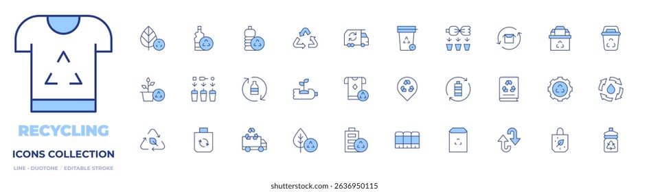 Recycling icons collection. Line Duotone style, editable stroke. eco, recycle bin, recycling truck, recycling, placeholder