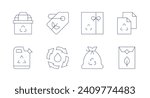 Recycling icons. Editable stroke. Containing recycling, recycle, recyclable, eco tag, eco packaging, trash.
