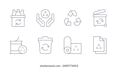 Recycling icons. Editable stroke. Containing plastic, recycling, recycle, recycling paper, recycling bin, eco packaging.