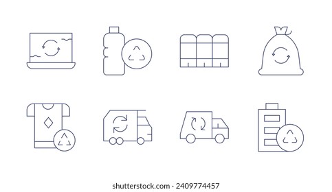 Recycling icons. Editable stroke. Containing recycling, recycle, recyclable, garbage truck, recycling truck.